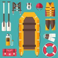 emergency service paramedic lifeguard equipment tools On flat style background N2