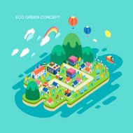 flat 3d isometric eco green concept illustration