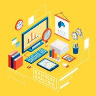 flat 3d isometric business analysis illustration N2