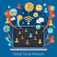 Laptop with Social Network Icons