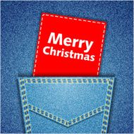 Merry Christmas tag Blue back jeans pocket realistic denim text