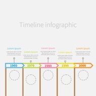 Arrow Flag on sticks Horizontal Timeline Infographic circles text Flat