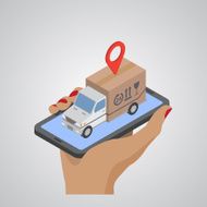 Delivery service van flat 3d isometric concept vector N3