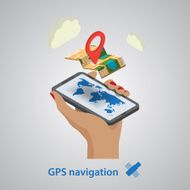 GPS mobile navigation with tablet or smartphone Isometric style N4