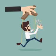 Cutting strings of a businessman puppet