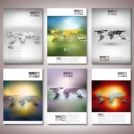 Set of world maps in perspective blurred infographic vectors Brochure N2