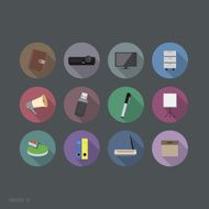 Flat icons with long shadow office set 2