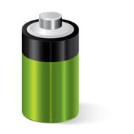 Glossy green battery icon with black label