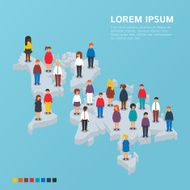 People standing on the isometric world map