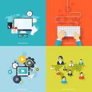 Flat social media and network concept Business background global communication N10