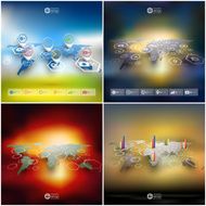 Set of world maps in perspective blurred infographic vector templates N2