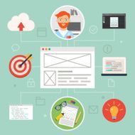 Website development concept flat icons vector illustration