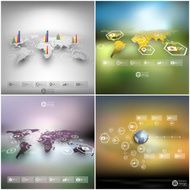 Set of world maps in perspective blurred infographic vector templates N3