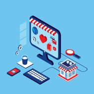 Flat 3d isometric design Shopping online Successful business e-commerce concept N5