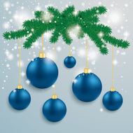 Blue Baubles Snow Lights Red Ribbon Fir Branch N2