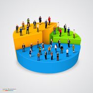 Many people standing on pie chart