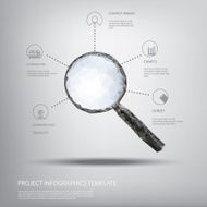 Magnifying glass symbol in modern low polygonal shapes and infographics N3