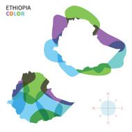 Abstract vector color map of Ethiopia with transparent paint effect