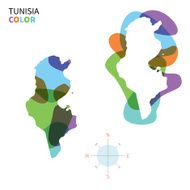 Abstract vector color map of Tunisia with transparent paint effect
