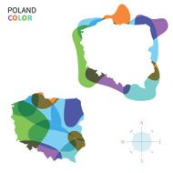 Abstract vector color map of Poland with transparent paint effect