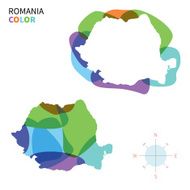 Abstract vector color map of Romania with transparent paint effect