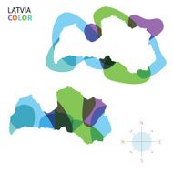 Abstract vector color map of Latvia with transparent paint effect
