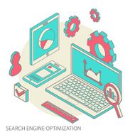 Isometric design modern concept of website analytics and SEO data N8