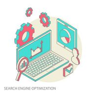 Isometric design modern concept of website analytics and SEO data N9