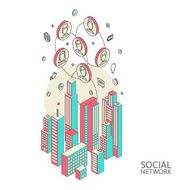 Conceptual image with social networks Flat isometric N8