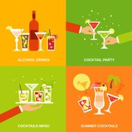 Alcohol Cocktails Icons Flat