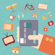 Hand with credit card for online shopping concept vector format