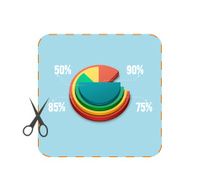 Icon of coupon cutout with business pie chart