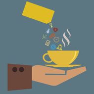 Coffee cup in hand fill with social media icons