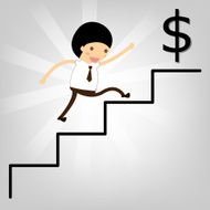 business concept Man stepping up a staircase to success Dollars