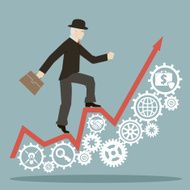 flat design style businessman goes to success gears icons vector