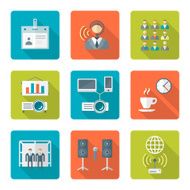flat style conference presentation icons set