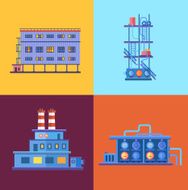 Vector Industrial factory buildings icons set in flat design style