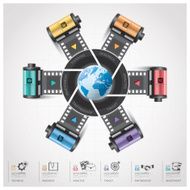 Global Business And Financial Infographic With Rotate Film Diagram Concept