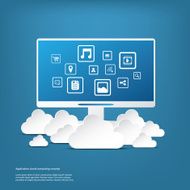 Cloud computing business concept with computer and application icons N2