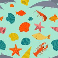 Sea animals seamless pattern Vector flat style N3