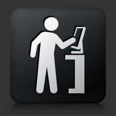 Black Square Button with Computer User