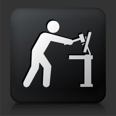 Black Square Button with Breaking Computer