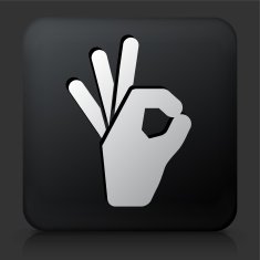 Black Square Button with Perfection Hand Icon N3