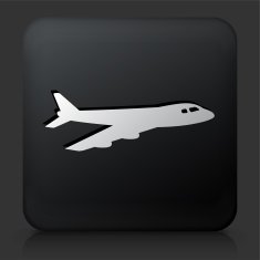 Black Square Button with Airplane Icon N9