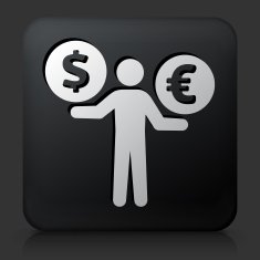 Black Square Button with Currency Trade Icon