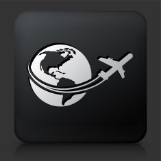 Black Square Button with Traveling the World Icon