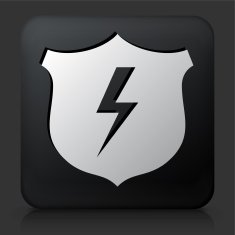 Black Square Button with Shield & Lightning