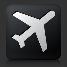 Black Square Button with Airplane Icon N10