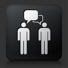 Black Square Button with People Communication Icon