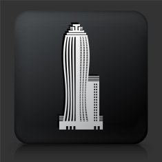 Black Square Button with Skyscraper Icon N8